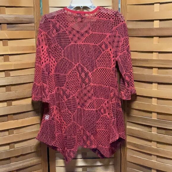 Lily by Firmiana Red 3/4 Sleeve Asymmetrical Tunic Blouse Shirt Women M Polyeste - Picture 3 of 9